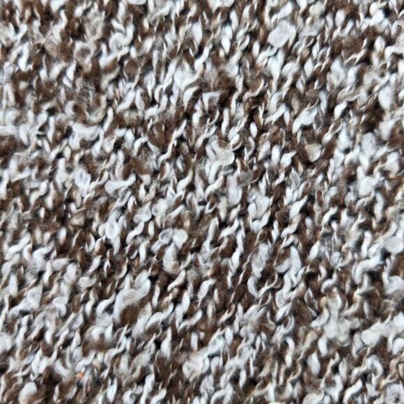 🩵Brown & White Variegated Trim Open Front Hooded Cardigan Large - Picture 11 of 14